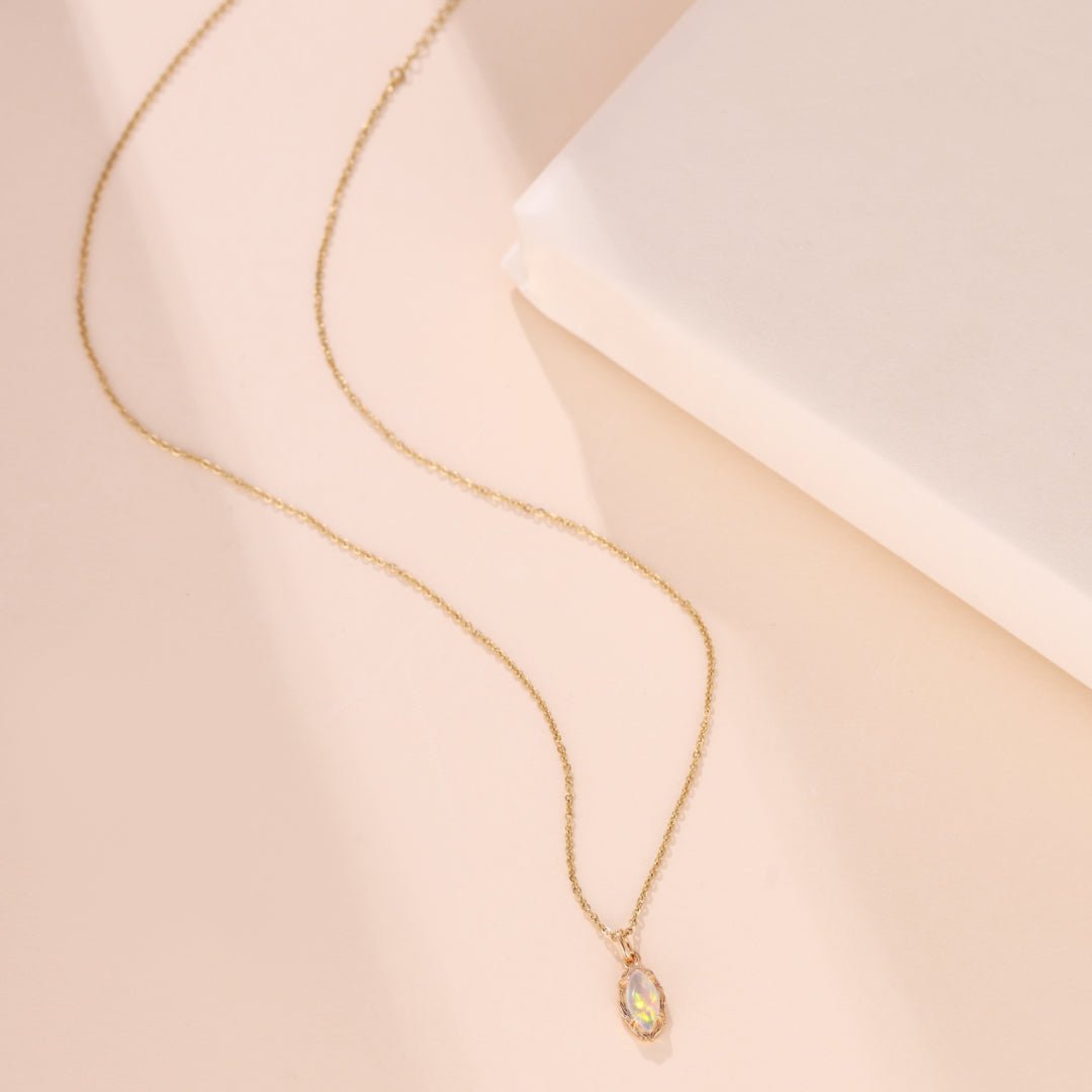 Collier Opale Flamme Mystique Argent Plaqué Or - Biloria