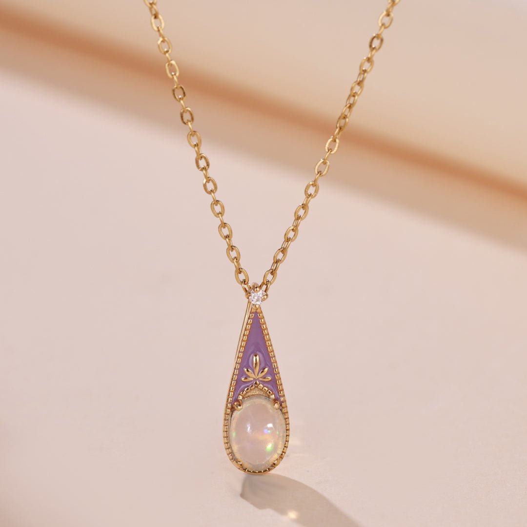 Collier Opale Goutte et Fleur Argent Plaqué Or - Biloria