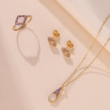Collier Opale Goutte et Fleur Argent Plaqué Or - Biloria