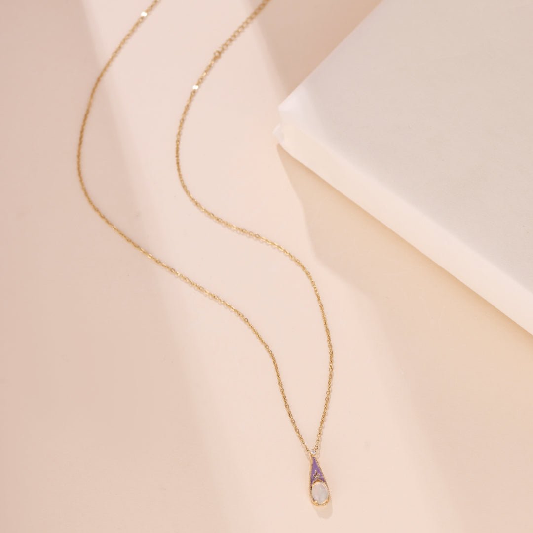 Collier Opale Goutte et Fleur Argent Plaqué Or - Biloria