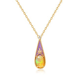 Collier Opale Goutte et Fleur Argent Plaqué Or - Biloria