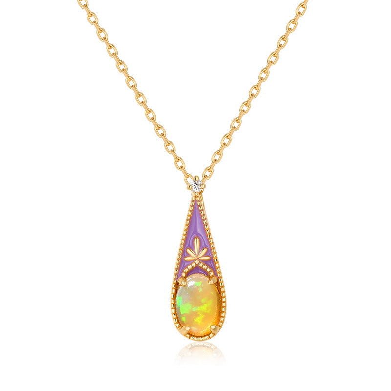 Collier Opale Goutte et Fleur Argent Plaqué Or - Biloria