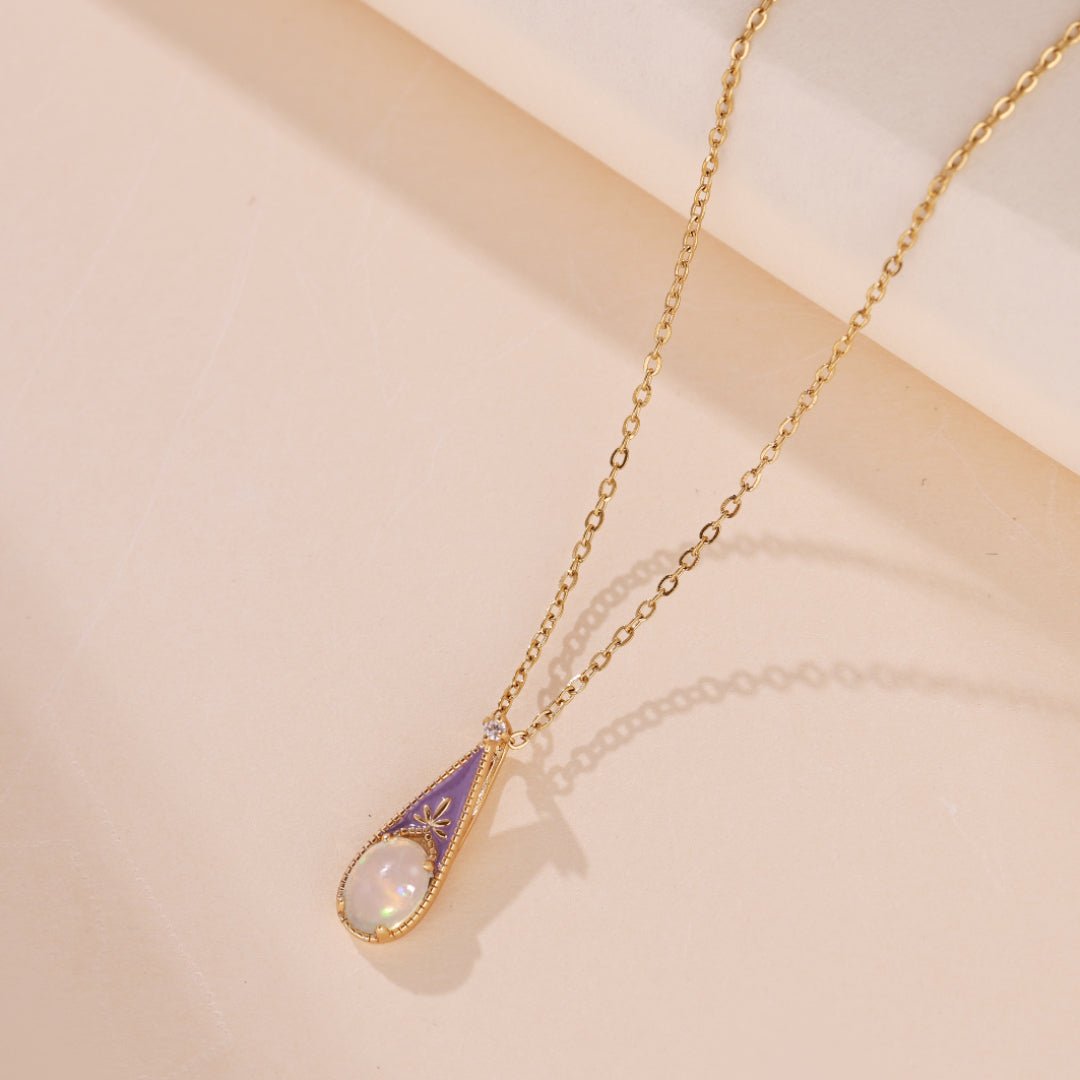 Collier Opale Goutte et Fleur Argent Plaqué Or - Biloria