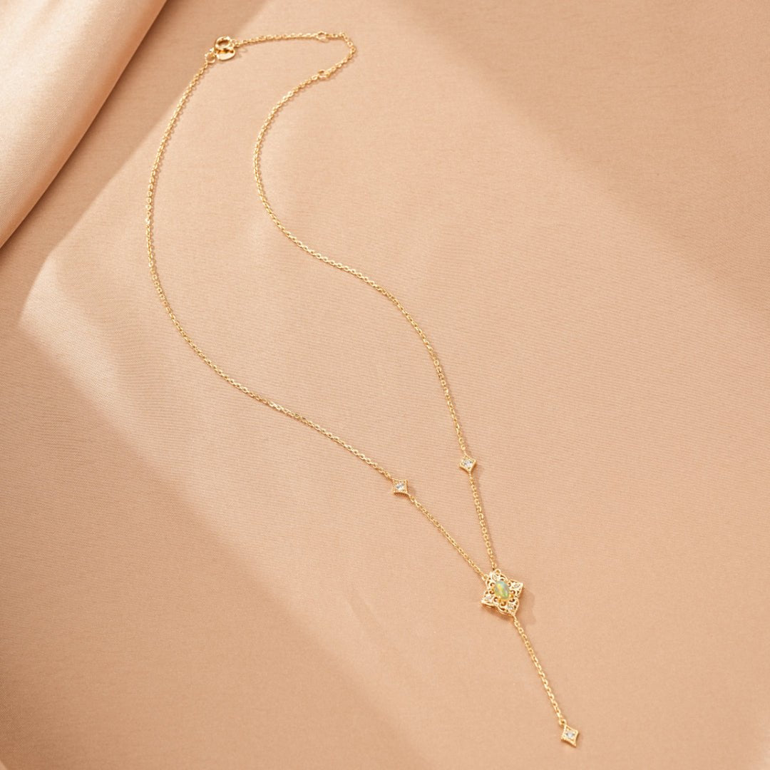 Collier Opale Naturelle Argent Plaqué Or 9K Lumière Bohème - Biloria