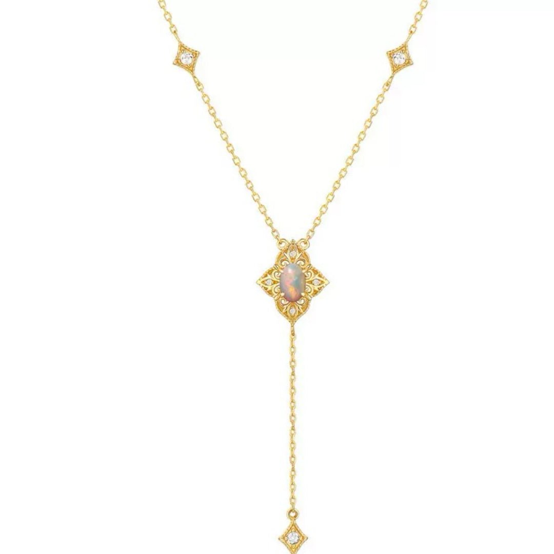 Collier Opale Naturelle Argent Plaqué Or 9K Lumière Bohème - Biloria