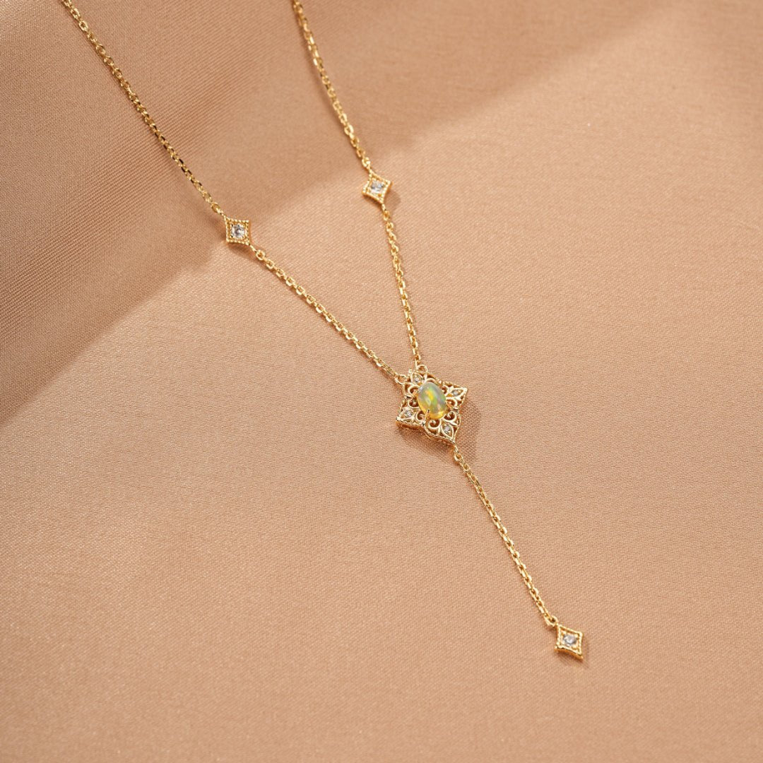 Collier Opale Naturelle Argent Plaqué Or 9K Lumière Bohème - Biloria