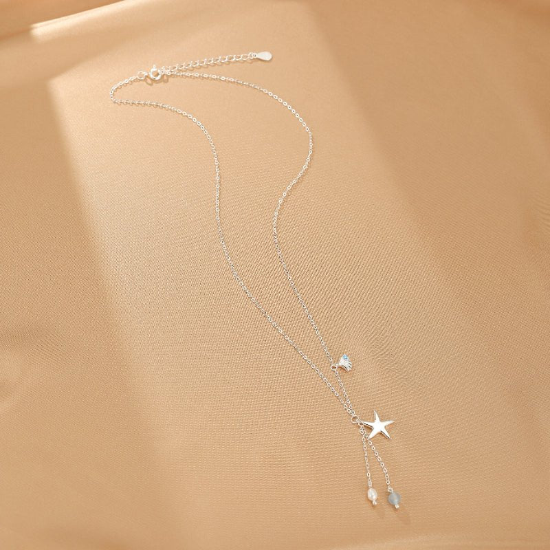 Collier Pendentif Étoile de Mer – Aigue-marine et Perle, Argent 925 - Biloria