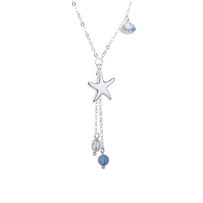 Collier Pendentif Étoile de Mer – Aigue-marine et Perle, Argent 925 - Biloria