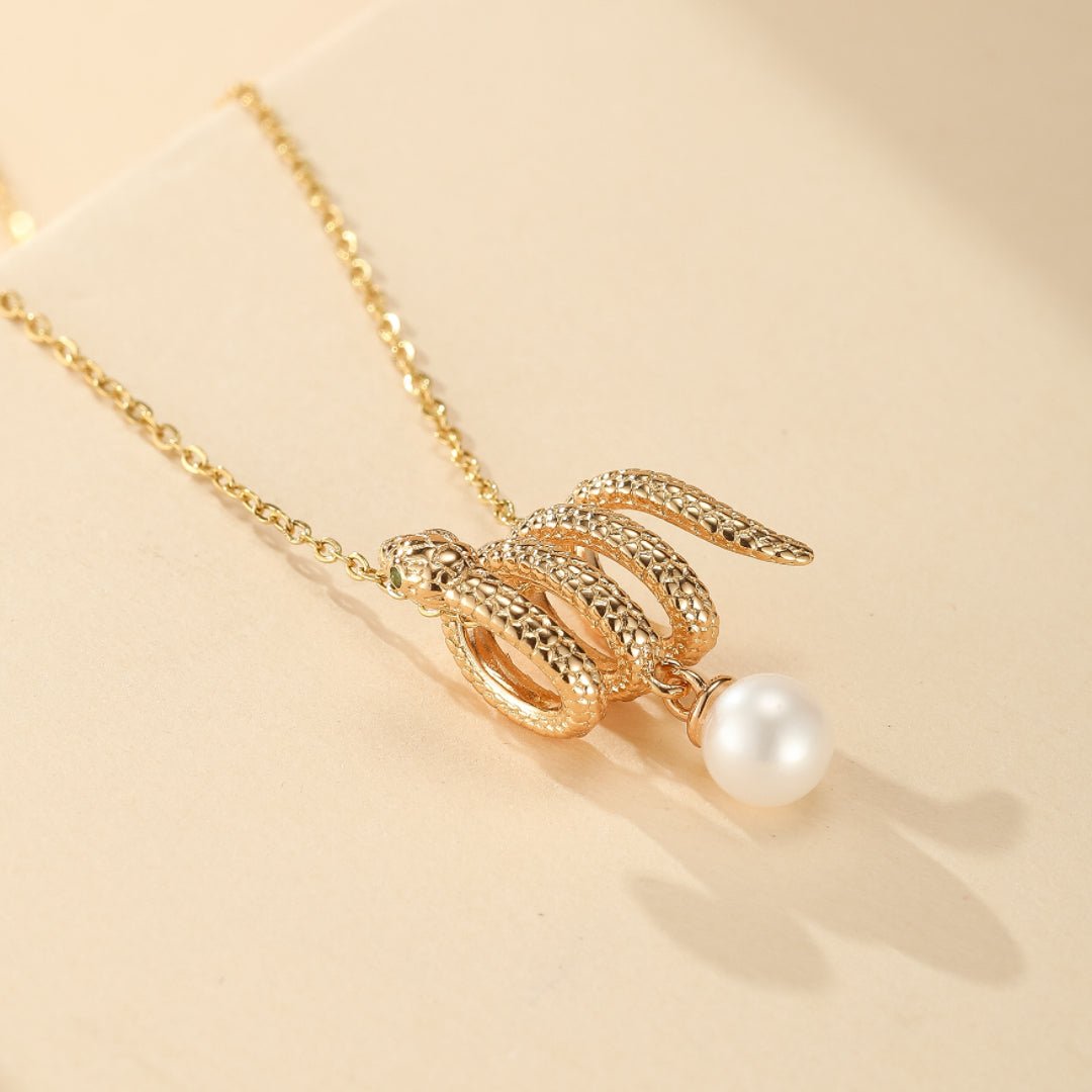 Collier Pendentif Serpent Perle Hélice des Abysses - Argent Plaqué Or - Biloria