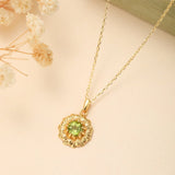 Collier Péridot Fleur Rayonnante, Argent Plaqué Or 3,4g - Biloria
