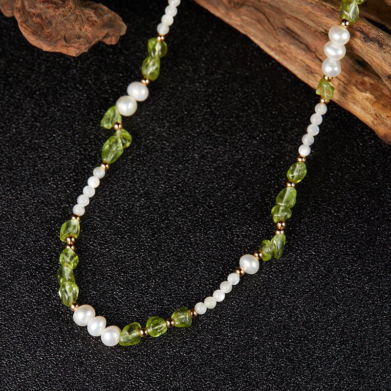Collier Péridot Perles Nacre Argent Plaqué Or - Biloria