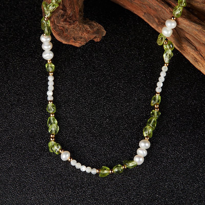 Collier Péridot Perles Nacre Argent Plaqué Or - Biloria