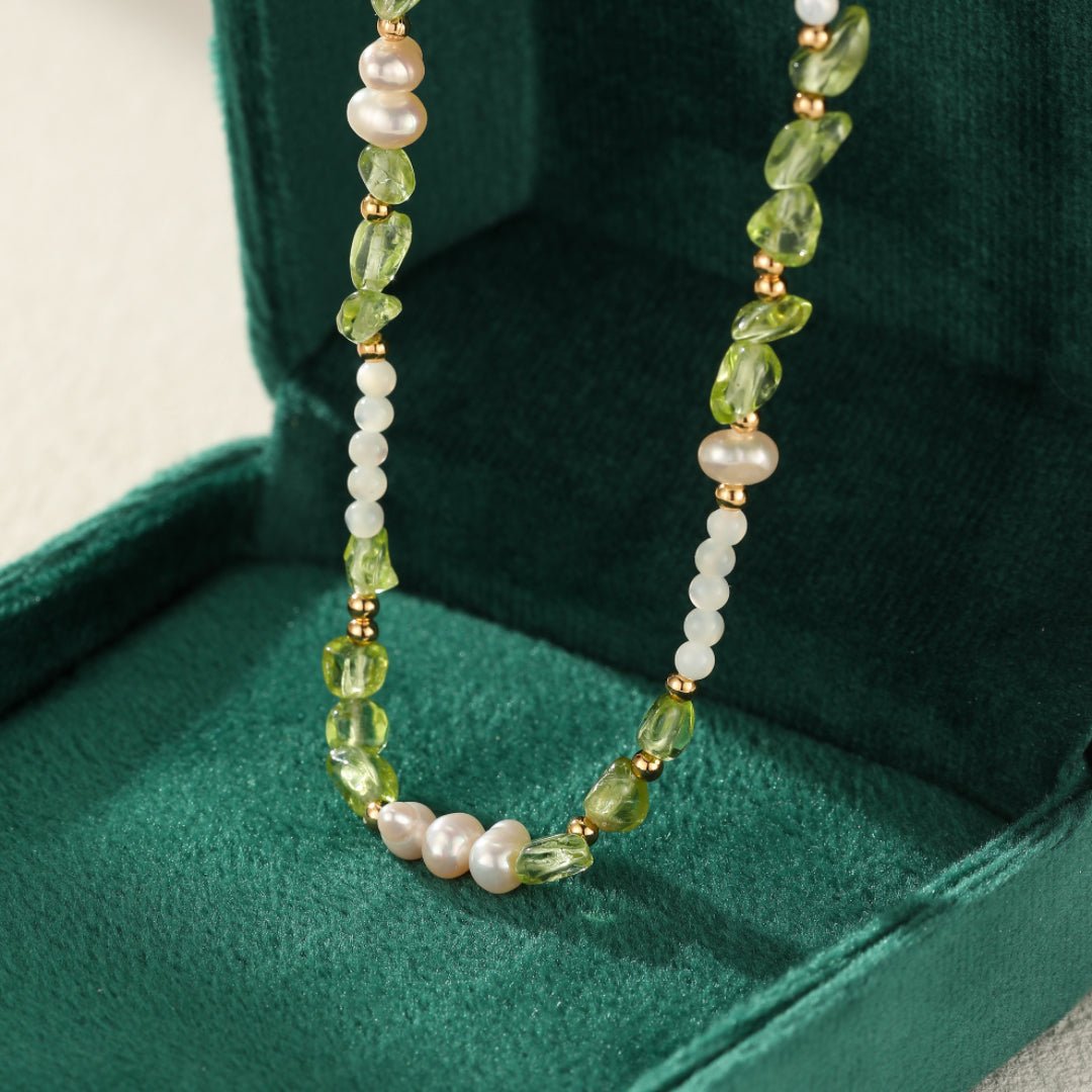 Collier Péridot Perles Nacre Argent Plaqué Or - Biloria