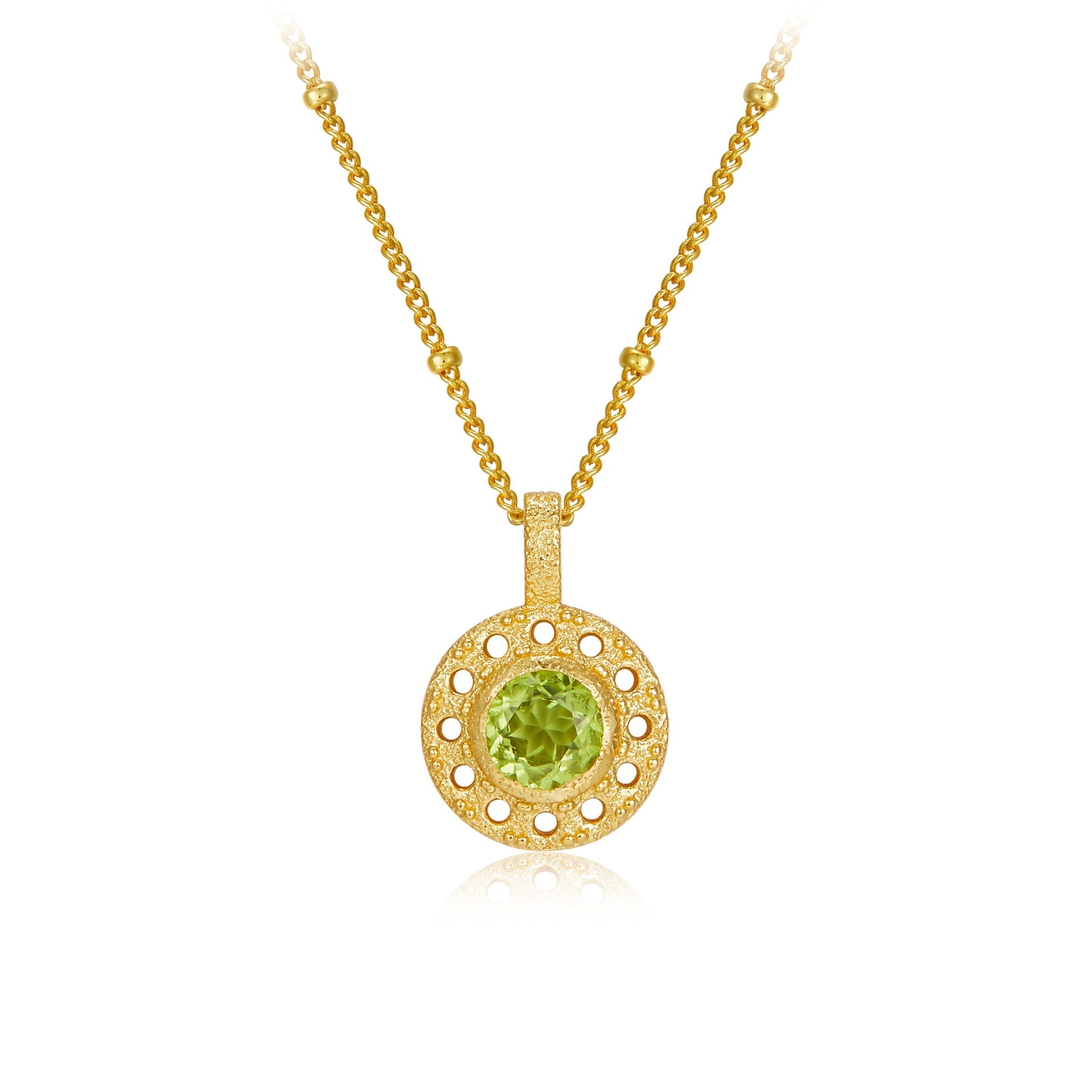 Collier Péridot Rond Argent Plaqué Or – Protection et Sérénité - Biloria