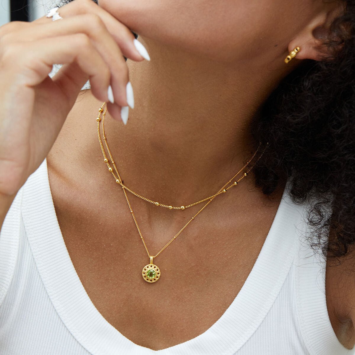 Collier Péridot Rond Argent Plaqué Or – Protection et Sérénité - Biloria