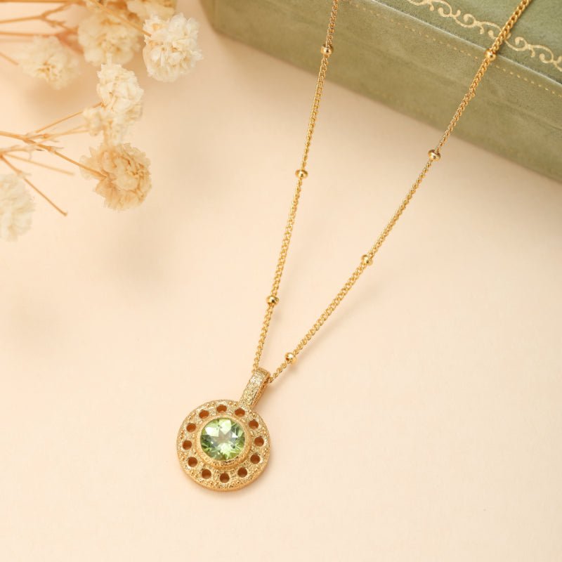 Collier Péridot Rond Argent Plaqué Or – Protection et Sérénité - Biloria