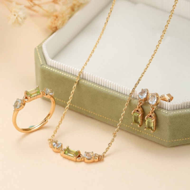 Collier Péridot Topaze Géométrique Argent Plaqué Or - Biloria