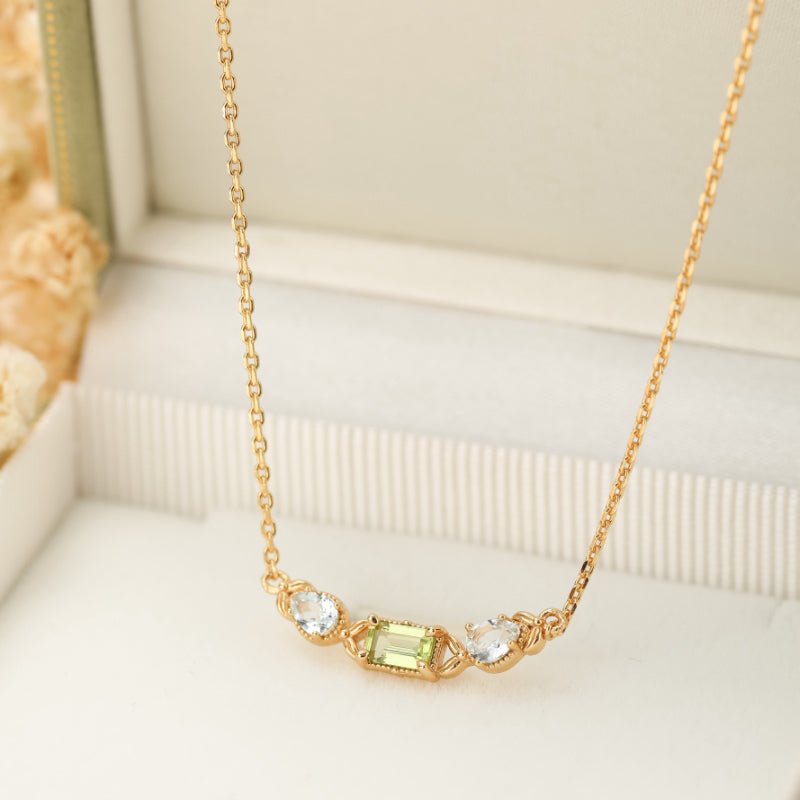 Collier Péridot Topaze Géométrique Argent Plaqué Or - Biloria