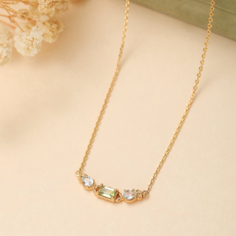 Collier Péridot Topaze Géométrique Argent Plaqué Or - Biloria