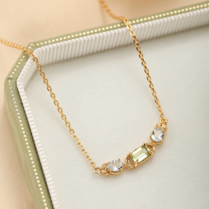 Collier Péridot Topaze Géométrique Argent Plaqué Or - Biloria