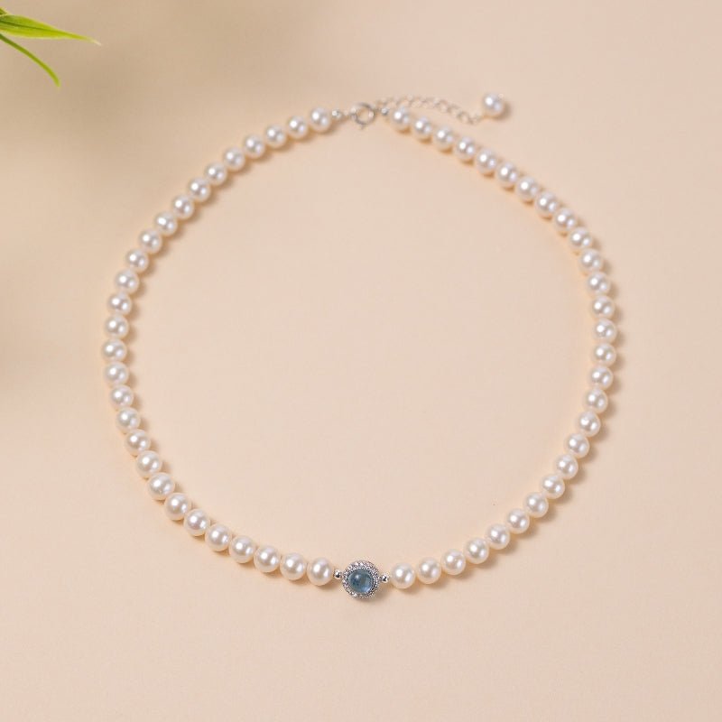 Collier Perle Aigue Marine Argent 925 – Bijou Harmonie Océanique - Biloria