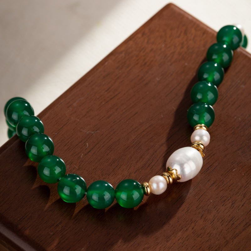 Collier Perle et Agate Verte Plaqué Or - Bijou Douceur Printanière - Biloria