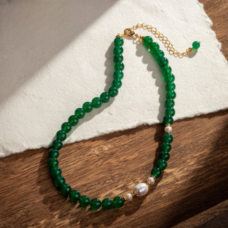 Collier Perle et Agate Verte Plaqué Or - Bijou Douceur Printanière - Biloria