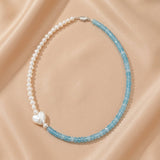 Collier Perle et Aigue-marine Duo Céleste Argent Bijou Mère Enfant - Biloria