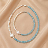 Collier Perle et Aigue-marine Duo Céleste Argent Bijou Mère Enfant - Biloria