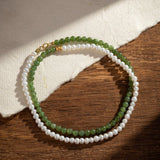 Collier Perle et Jade Jardin Secret en Argent Plaqué Or 42 cm - Biloria