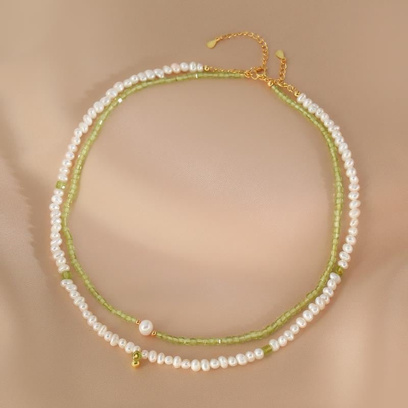 Collier Perle et Péridot Apaisement d'Amour en Argent - Biloria