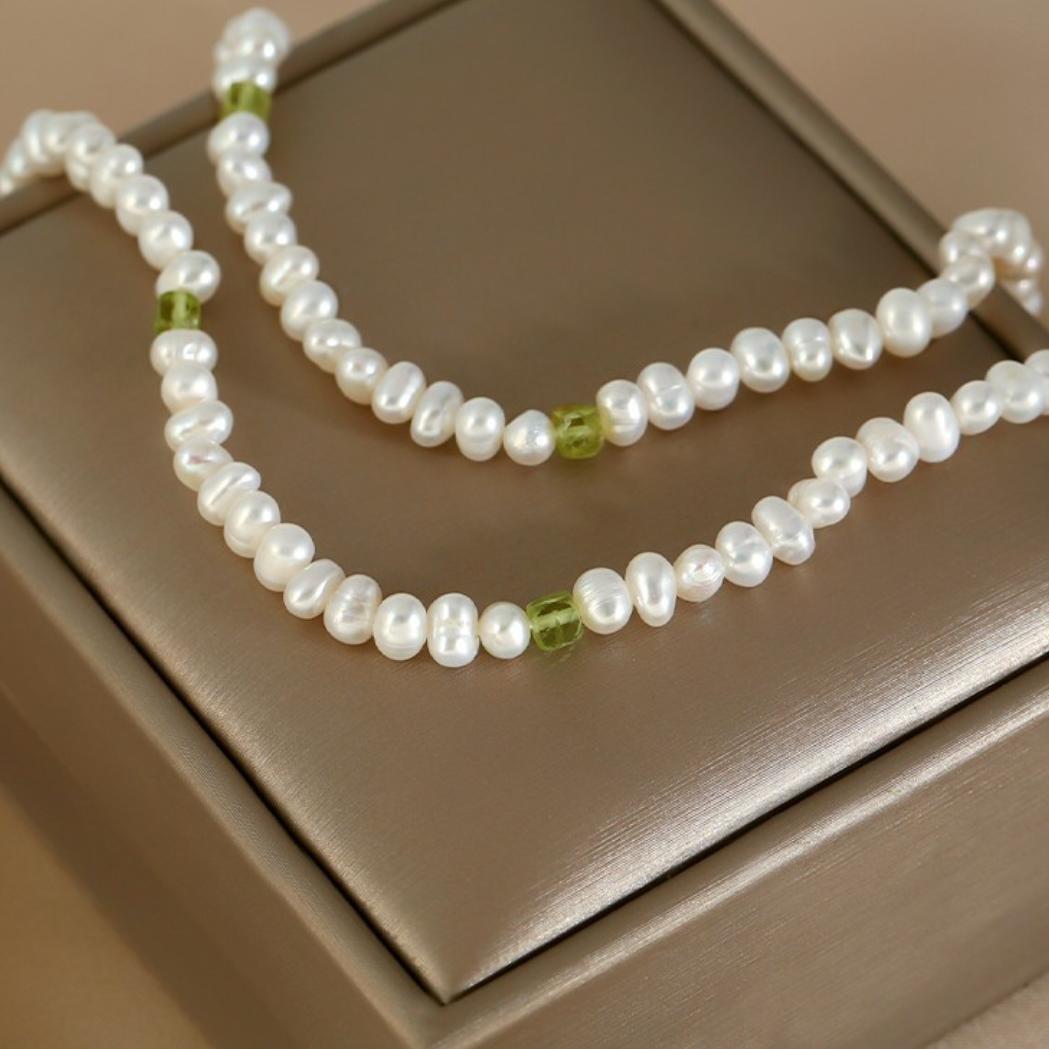 Collier Perle et Péridot Apaisement d'Amour en Argent - Biloria