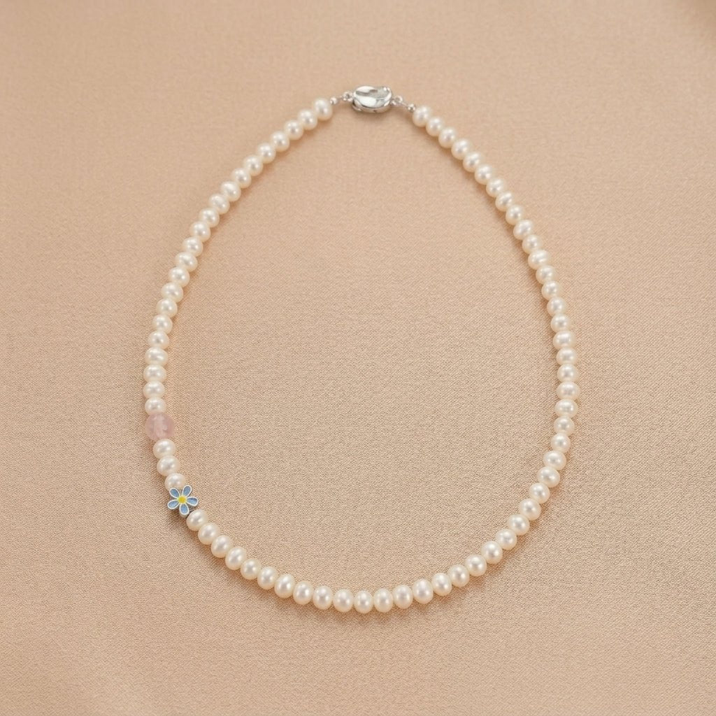 Collier Perle et Quartz Rose Argent – Duo Maman Enfant - Biloria