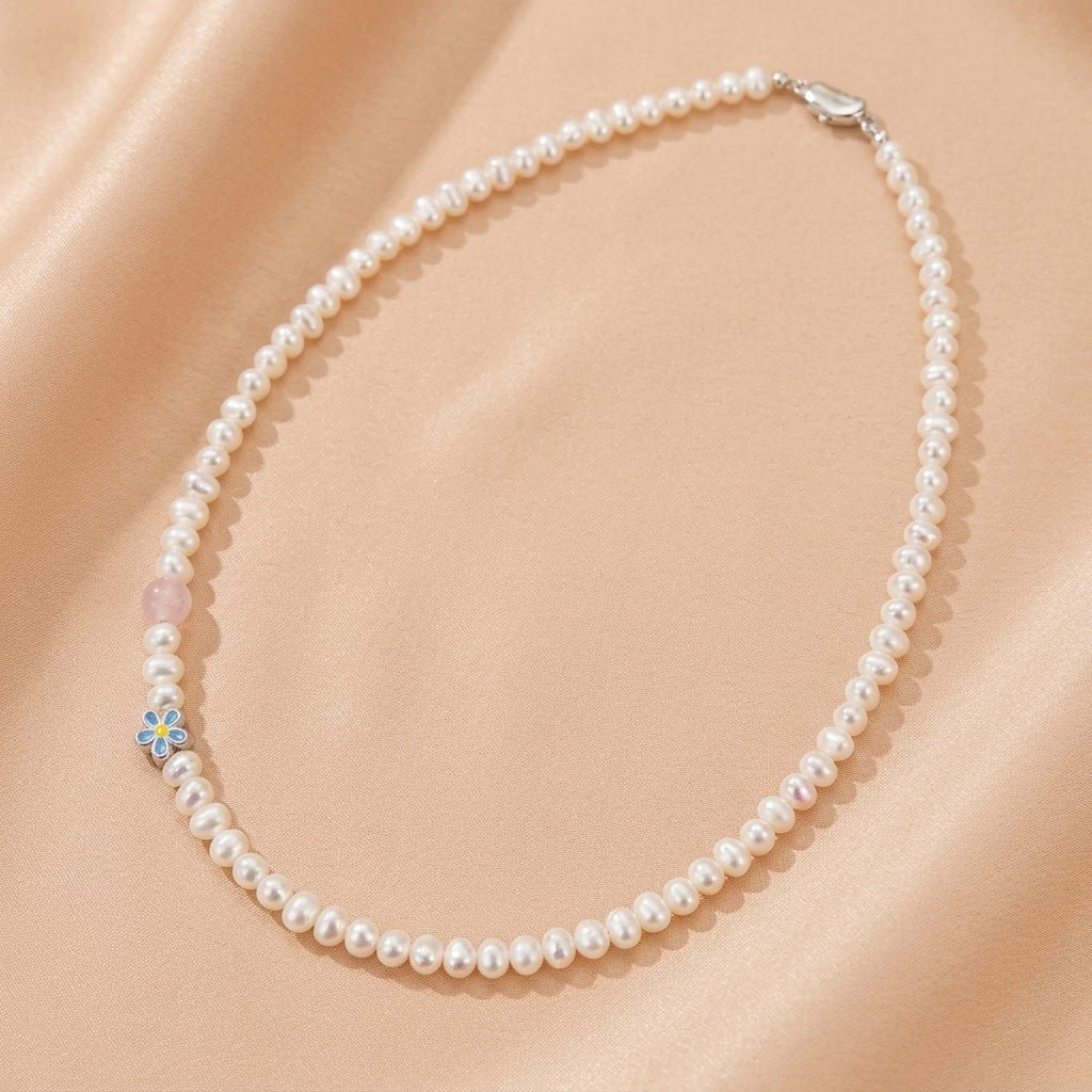 Collier Perle et Quartz Rose Argent – Duo Maman Enfant - Biloria