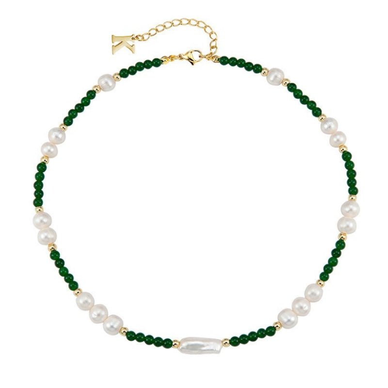 Collier Perle Homme Agate Verte Plaqué Or Bien-être - Biloria