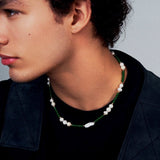 Collier Perle Homme Agate Verte Plaqué Or Bien-être - Biloria