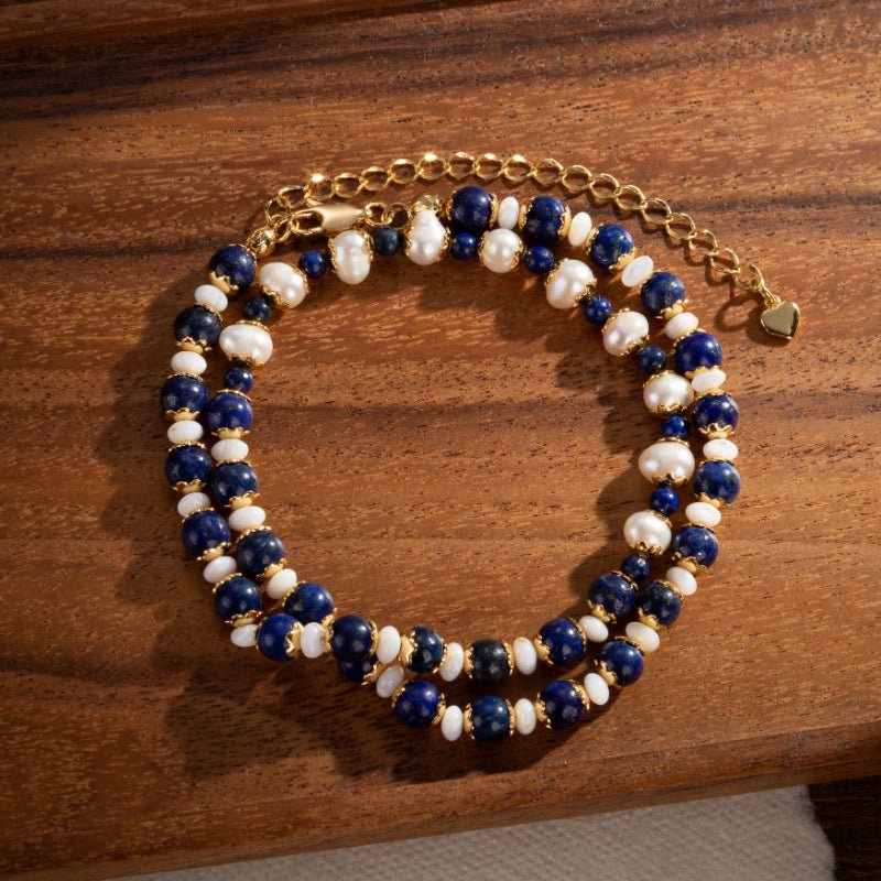 Collier Perle Lapis Lazuli Plaqué Or - Bijou Lithothérapie - Biloria