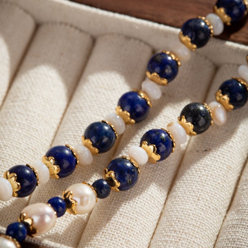 Collier Perle Lapis Lazuli Plaqué Or - Bijou Lithothérapie - Biloria