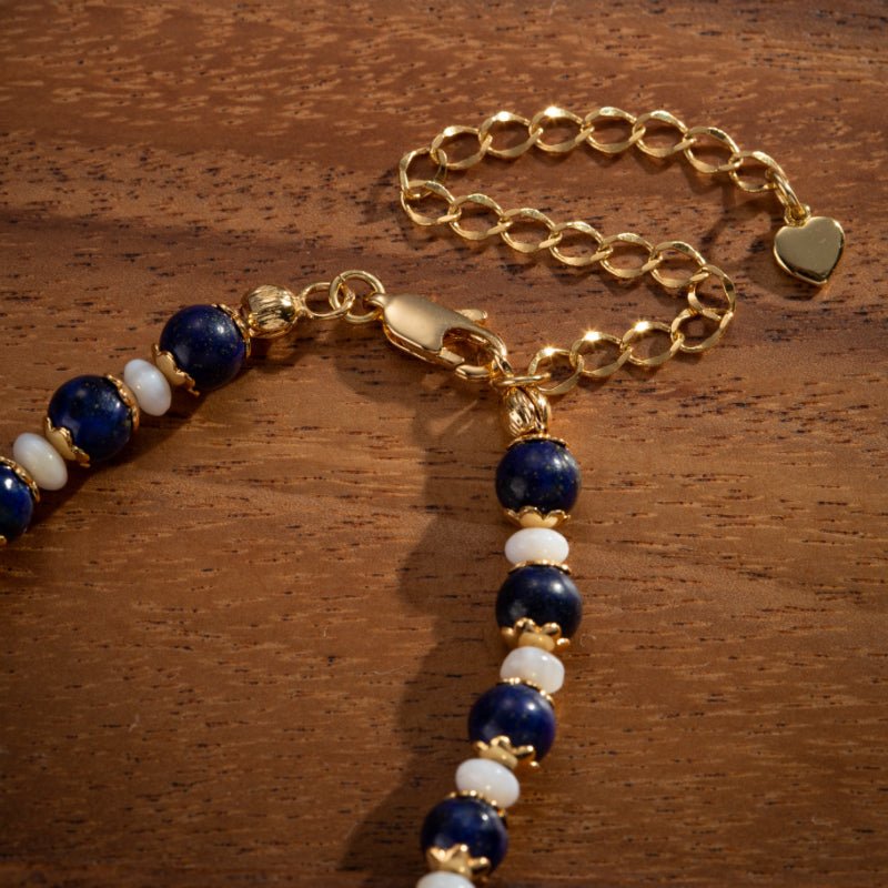 Collier Perle Lapis Lazuli Plaqué Or - Bijou Lithothérapie - Biloria