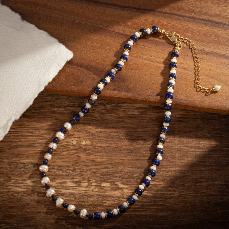 Collier Perle Lapis Lazuli Plaqué Or - Bijou Lithothérapie - Biloria
