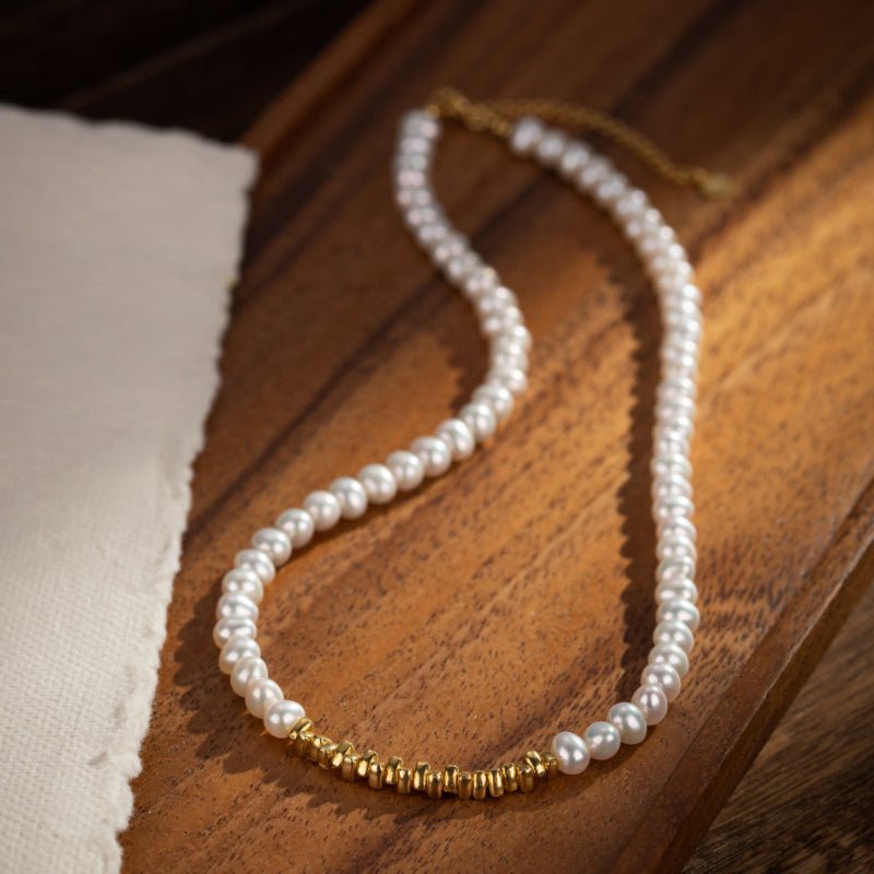 Collier Perle Naturelle Argent Plaqué Or – Pureté et Sagesse - Biloria