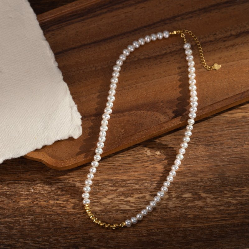 Collier Perle Naturelle Argent Plaqué Or – Pureté et Sagesse - Biloria