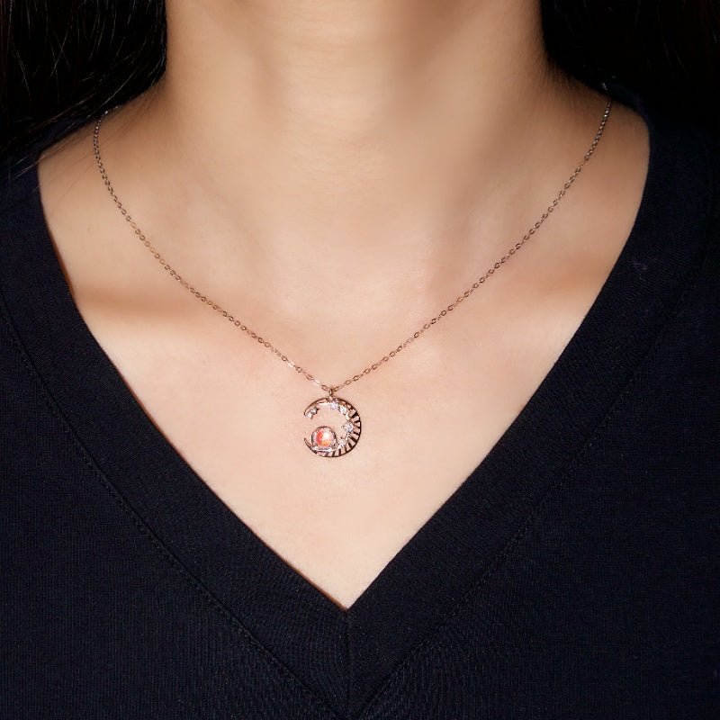 Collier Pierre de Lune Argent Croissant Lune Zircons – Bijou Intuition - Biloria