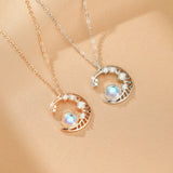 Collier Pierre de Lune Argent Croissant Lune Zircons – Bijou Intuition - Biloria