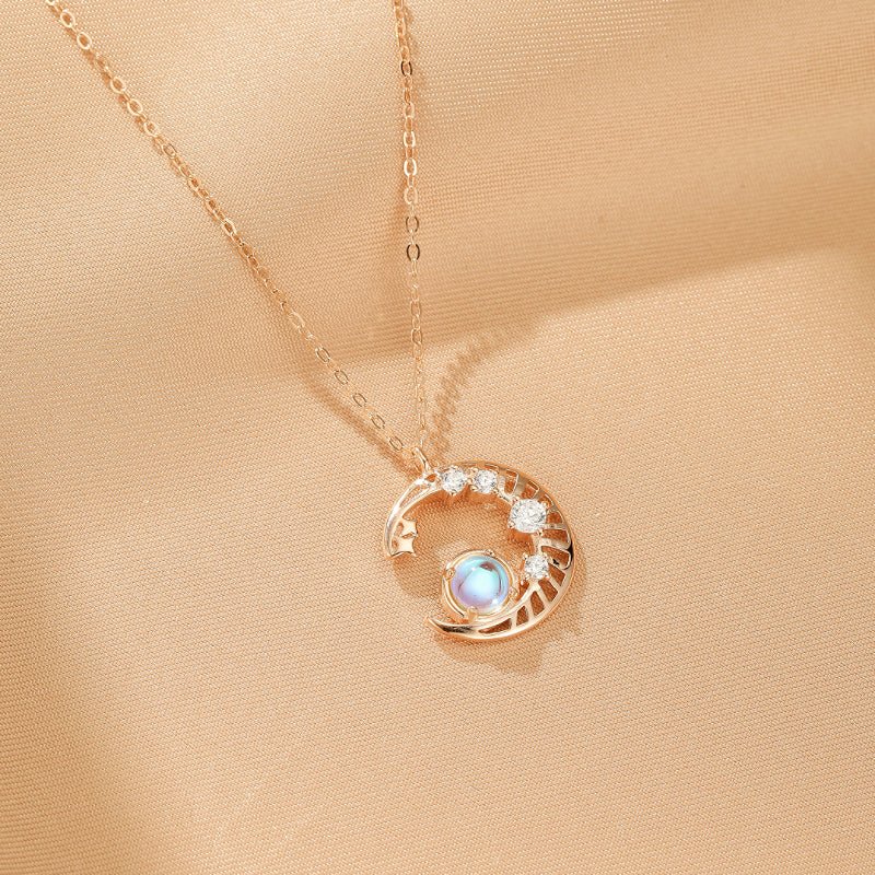 Collier Pierre de Lune Argent Croissant Lune Zircons – Bijou Intuition - Biloria
