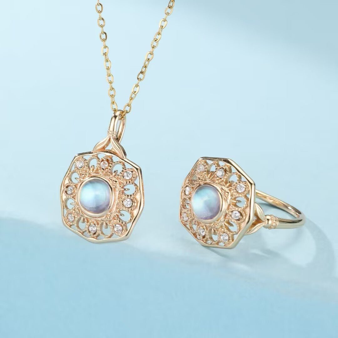 Collier Pierre de Lune Argent Plaqué Or Intuition - Biloria