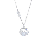 Collier Pierre de Lune Argent S925 avec Chat et Lune - Biloria
