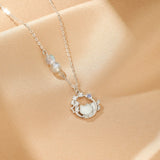 Collier Pierre de Lune Argent S925 avec Chat et Lune - Biloria