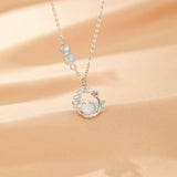 Collier Pierre de Lune Argent S925 avec Chat et Lune - Biloria