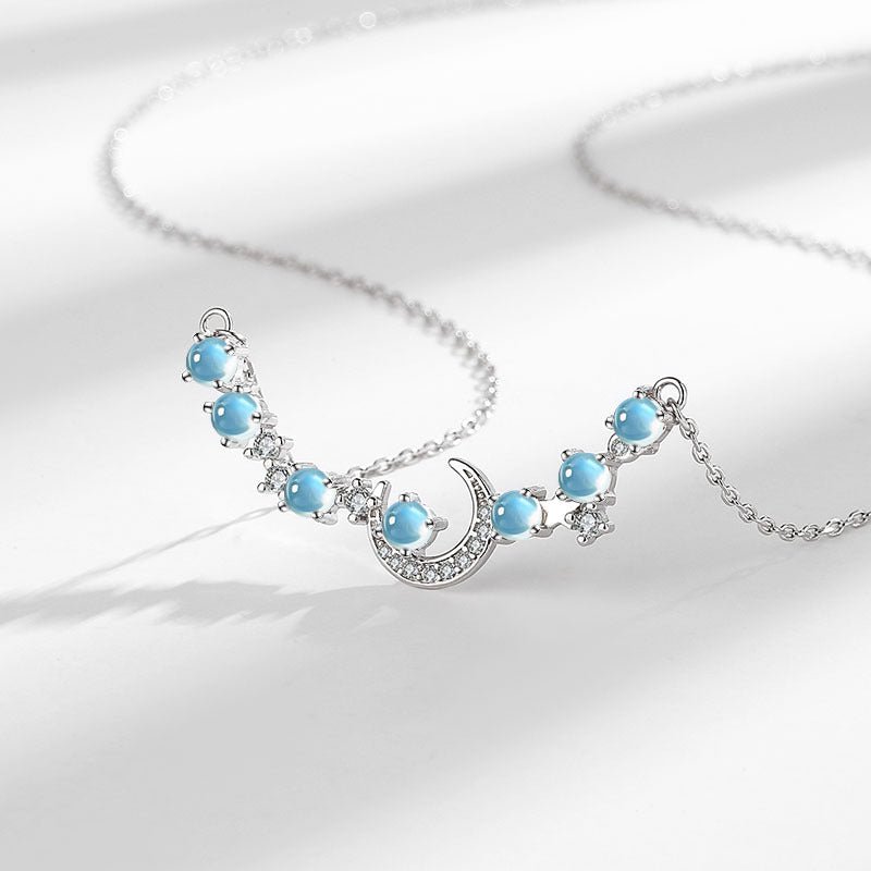 Collier Pierre de Lune Croissant Lune Zircon Argent - Biloria